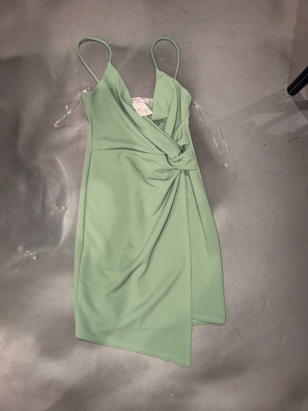 Blue Blush Sage Green Spaghetti-Strap Wrap Midi Dress
